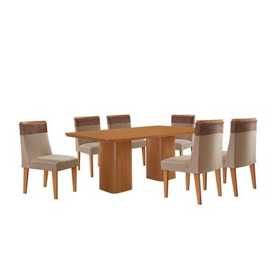 Mesa De Jantar Eloise 180cm Tampo Mdf Com 6 Cadeiras Moderna Linho Capuccino/tork/naturale