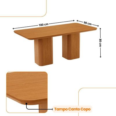 Mesa De Jantar Eloise 180cm Tampo Mdf Canto Copo Moderna Mob Naturalle