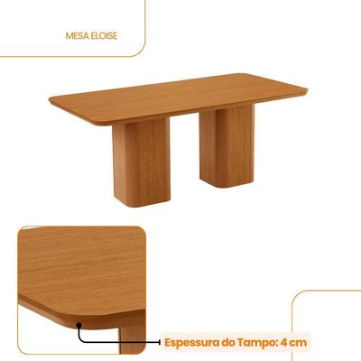 Mesa De Jantar Eloise 180cm Tampo Mdf Canto Copo Moderna Mob Naturalle