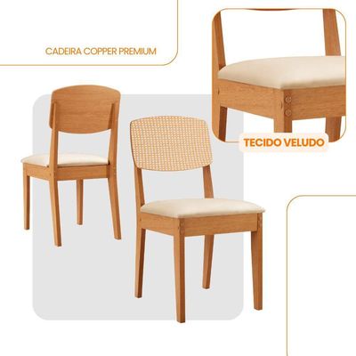 Conjunto Com 2 Cadeiras Mdf Copper Premium Veludo Creme Naturale
