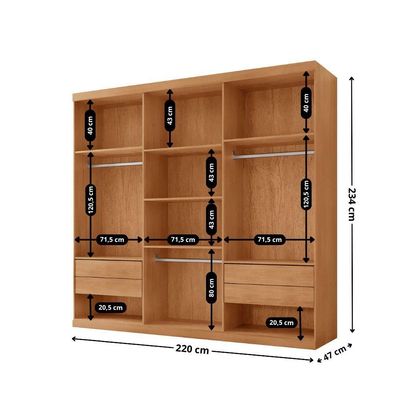 Guarda Roupa Casal Boston 6 Portas 4 Gavetas Moderna Naturalle