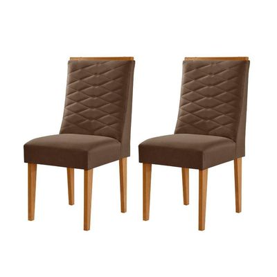 Conjunto Com 2 Cadeiras Mdf Eloise P/ Sala De Jantar Moderna Veludo Marrom/naturalle
