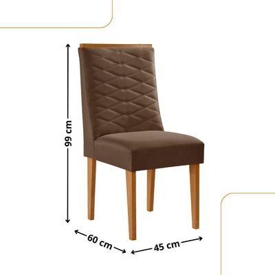 Conjunto Com 2 Cadeiras Mdf Eloise P/ Sala De Jantar Moderna Veludo Marrom/naturalle
