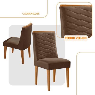 Conjunto Com 2 Cadeiras Mdf Eloise P/ Sala De Jantar Moderna Veludo Marrom/naturalle
