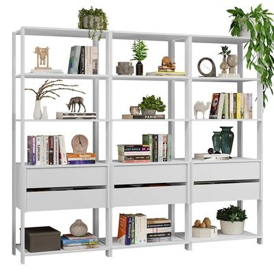 Estante Armário Multiuso Para Livros 6 Gavetas 12 Prateleiras 210cm Madesa Branco