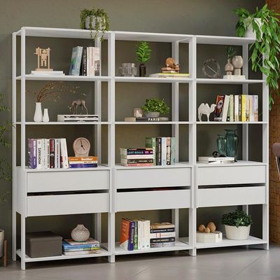 Estante Armário Multiuso Para Livros 6 Gavetas 12 Prateleiras 210cm Madesa Branco