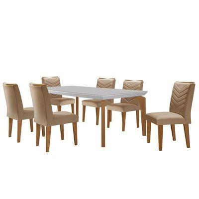 Conjunto Sala De Jantar Mesa Liz 180 Cm E 6 Cadeiras Liz Turim/off White/imbuia/serig. Off White
