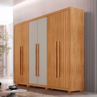 Guarda Roupa Casal Toronto 6 Portas 2 Gavetas Com Pés Moderna Naturalle Off White Com Pés