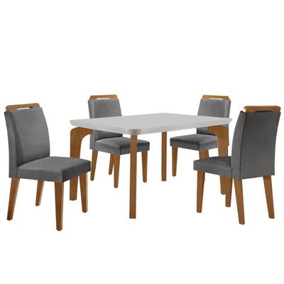 Conjunto Mesa Liz 120cm Em Mdf 4 Cadeiras Athenas Moderna Lin.grafite/off White/imbuia