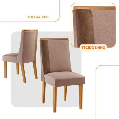 Conjunto Com 2 Cadeiras Mdf Diane P/ Sala De Jantar Moderna Linho Capuccino / Tork / Naturale