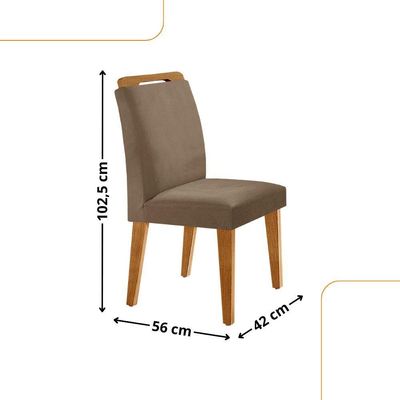 Conjunto Mesa Liz 120cm Com Vidro Cp 4 Cadeiras Athenas Moderna Veludo Capuccino Off White Imbuia