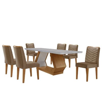 Mesa De Jantar Alvorada 180cm Com 6 Cadeiras Liz Moderna Veludo Capuccino Off White Imbuia