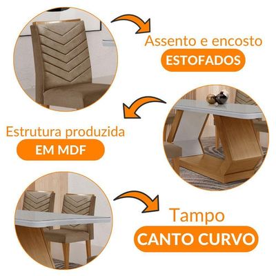 Mesa De Jantar Alvorada 180cm Com 6 Cadeiras Liz Moderna Veludo Capuccino Off White Imbuia