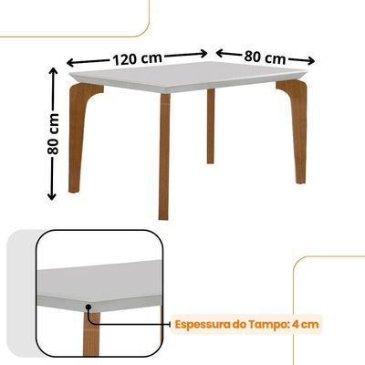 Conjunto Mesa Liz 120cm Com 4 Cadeiras Athenas Moderna Veludo Marrom Off White Imbuia