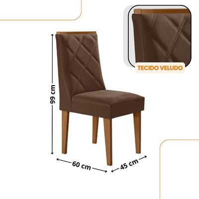 Conjunto Mesa Jantar Isadora 180cm 6 Cadeiras Isadora Moderna Mobília Veludo Marrom Off White Naturale
