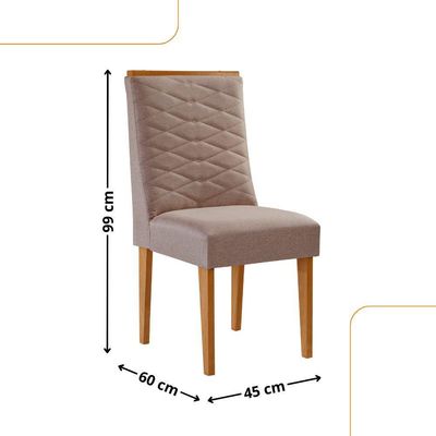 Conjunto Com 2 Cadeiras Mdf Eloise P/ Sala De Jantar Moderna Linho Capuccino/naturale