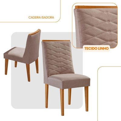 Conjunto Com 2 Cadeiras Mdf Eloise P/ Sala De Jantar Moderna Linho Capuccino/naturale