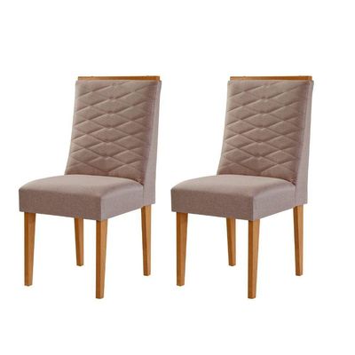 Conjunto Com 2 Cadeiras Mdf Eloise P/ Sala De Jantar Moderna Linho Capuccino/naturale