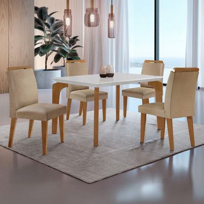Conjunto Mesa Liz 120cm Com 4 Cadeiras Athenas Moderna Turim Off White Imbuia