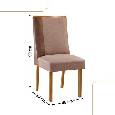 Conjunto Com 2 Cadeiras Madeira Diane Para Sala De Jantar Linho Capuccino Tork Capuccino