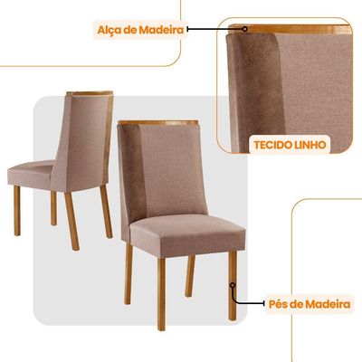 Conjunto Com 2 Cadeiras Madeira Diane Para Sala De Jantar Linho Capuccino Tork Capuccino