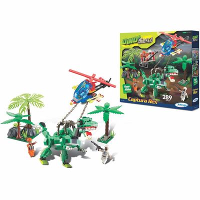Blocos de Encaixe Dino Saga Captura Rex Dinossauros - 286 peças - Multicolorido - 6509 - Xalingo
