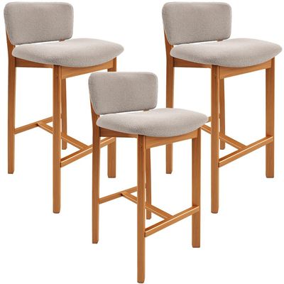 Kit 03 Banquetas Alta Para Cozinha Sala de Jantar Bar Dara L02 Bouclê Creme - Lyam Decor