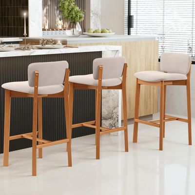 Kit 06 Banquetas Alta Para Cozinha Sala de Jantar Bar Dara L02 Suede Bege - Lyam Decor