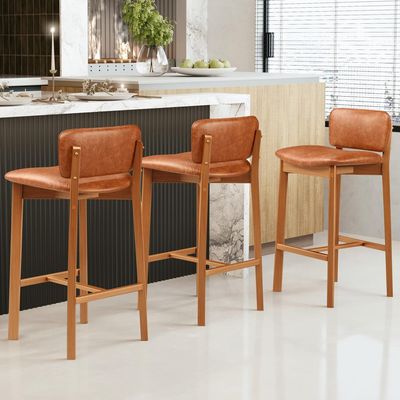 Kit 02 Banquetas Alta Para Cozinha Sala de Jantar Bar Dara L02 Couríssimo Camel - Lyam Decor