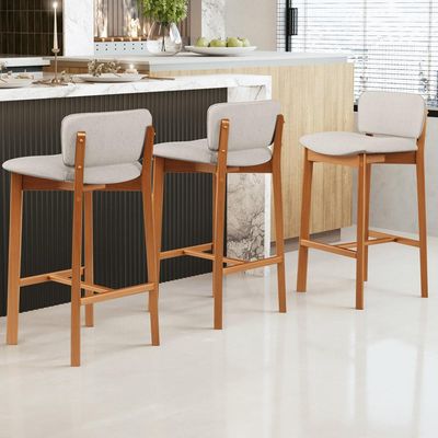 Kit 02 Banquetas Alta Para Cozinha Sala de Jantar Bar Dara L02 Linho Cru - Lyam Decor