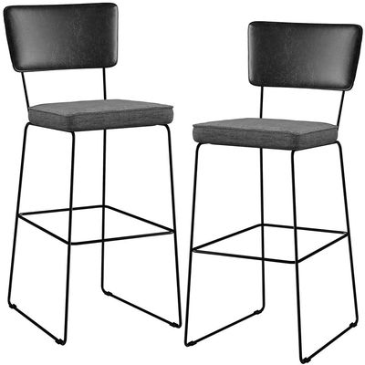 Kit 02 Banquetas Altas Sala Jantar Fixa Allana L02 Couríssimo Preto Linho Cinza Escuro - Lyam Decor