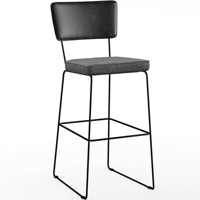 Kit 02 Banquetas Altas Sala Jantar Fixa Allana L02 Couríssimo Preto Linho Cinza Escuro - Lyam Decor