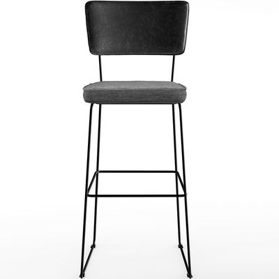 Kit 02 Banquetas Altas Sala Jantar Fixa Allana L02 Couríssimo Preto Linho Cinza Escuro - Lyam Decor