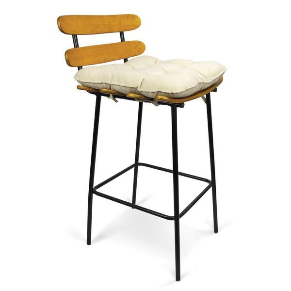 Banqueta Costela Suede Base Metal Bege Banqueta Costela Suede Base Metal Bege