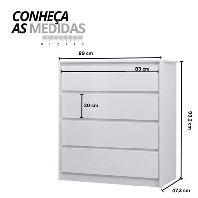 Cômoda Para Quarto 4 Gavetas - Carla Branco