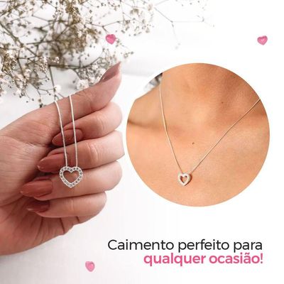 Corrente Aço Feminina Caixa Mãe Pingente Coração Strass