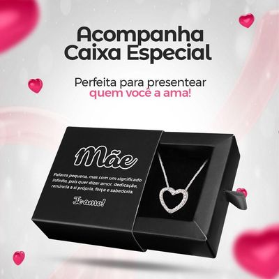 Corrente Aço Feminina Caixa Mãe Pingente Coração Strass