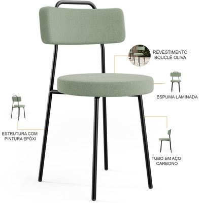 Kit 06 Cadeiras Decorativas Estofada Para Sala De Jantar Barcelona L02 Bouclê Oliva - Lyam Decor