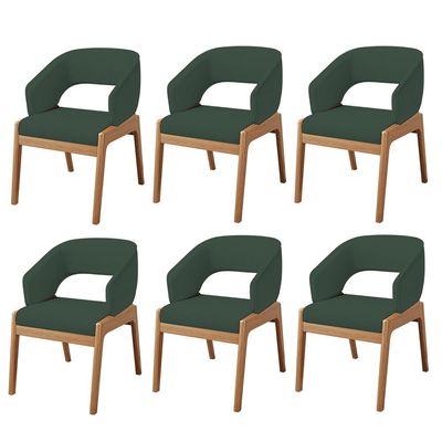 Kit 06 Cadeiras de Jantar e Estar Living Estofada Lince L02 Linho Verde Musgo - Lyam Decor