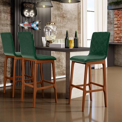 Kit 04 Banquetas Altas Para Cozinha Sala de Jantar Fixa Zoe B04 Facto Verde Musgo - Lyam Decor