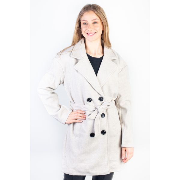 Casaco feminino lã batida sintética com cinto 84207 M / Bege Casaco feminino lã batida sintética com cinto 84207 M / Bege