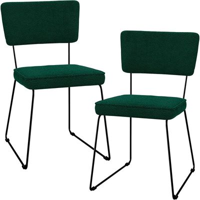 Kit 02 Cadeiras Decorativas Estofada Base De Aço Allana L02 Bouclê Verde - Lyam Decor