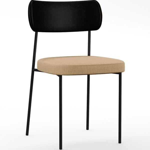 Cadeira Decorativa Para Sala De Jantar Melina L02 Couríssimo Preto Linho Bege Escuro - Lyam Decor