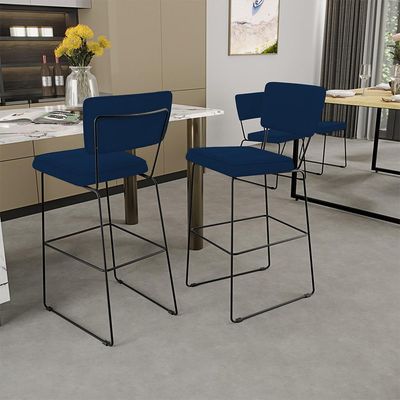 Kit 03 Banquetas Para Cozinha Sala De Jantar Base Em Aço Allana L02 Suede Azul Marinho - Lyam Decor
