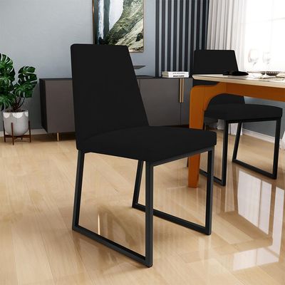 Cadeira Para Sala De Jantar Base Aço Industrial Preto Dafne L02 Suede Preto - Lyam Decor