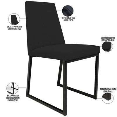 Cadeira Para Sala De Jantar Base Aço Industrial Preto Dafne L02 Suede Preto - Lyam Decor