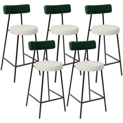 Kit 05 Banquetas Baixa Bar Cozinha E Sala Jantar Milão L02 Facto Verde Linho Champagne - Lyam Decor