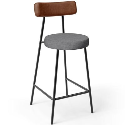 Kit 02 Banquetas Baixa Cozinha Jantar Milão L02 Couríssimo Marrom Linho Cinza Escuro - Lyam Decor