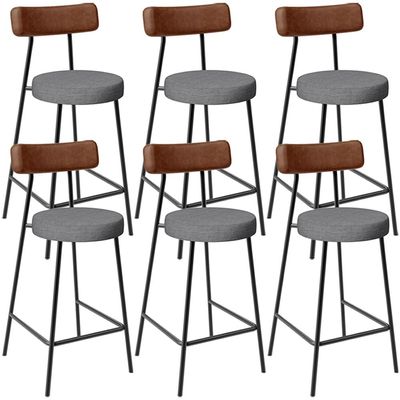 Kit 06 Banquetas Baixa Cozinha Sala Jantar Milão L02 Couríssimo Marrom Linho Cinza Escuro - Lyam Decor