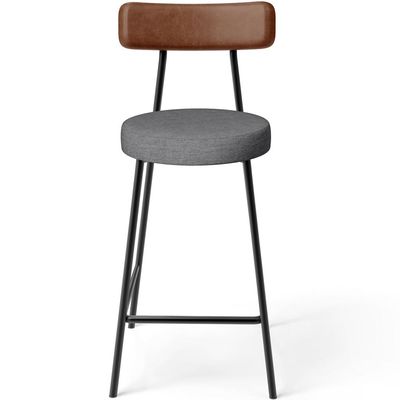Kit 02 Banquetas Baixa Cozinha Jantar Milão L02 Couríssimo Marrom Linho Cinza Escuro - Lyam Decor